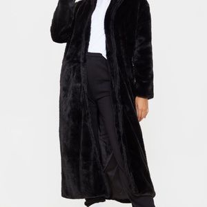 Black Longline Faux Fur Coat